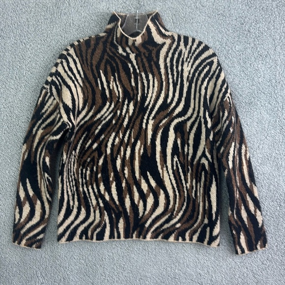Elliott Lauren Sweater XS Call Of The Wild Mock Neck Jacquard Zebra Wool Blend - Picture 4 of 8